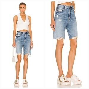 Frame High Rise Denim Bermuda Shorts in Baines Rip